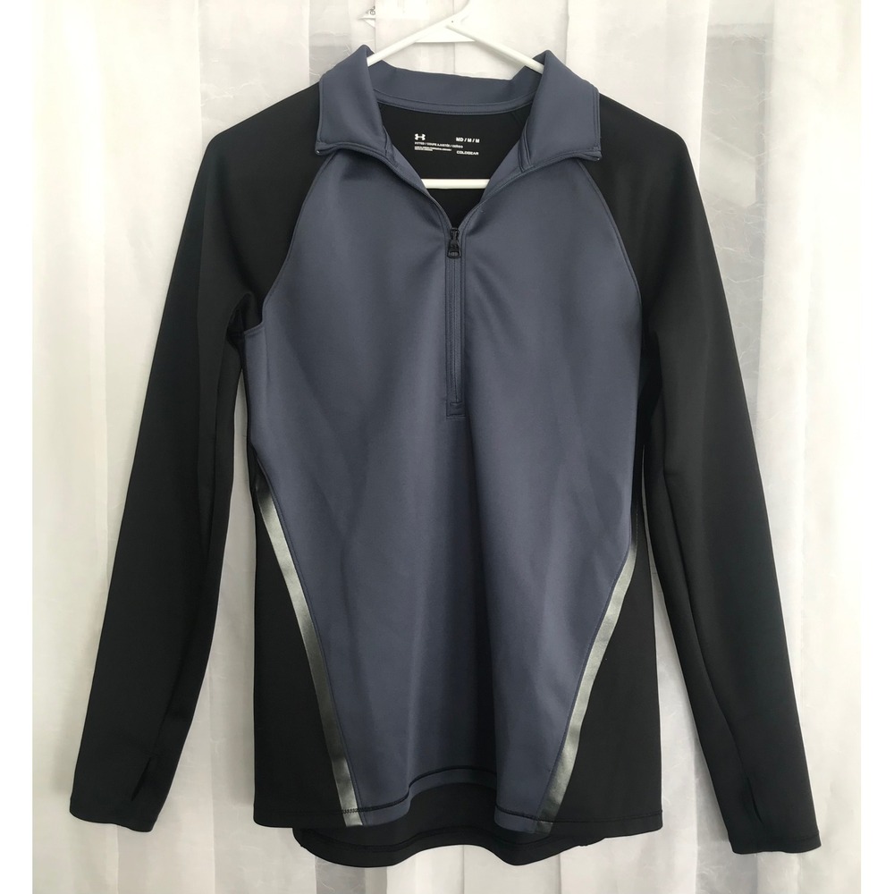 Under Armour ColdGear Womens Medium Black‎ Blue Quarter Zip Thumbhole Pullover